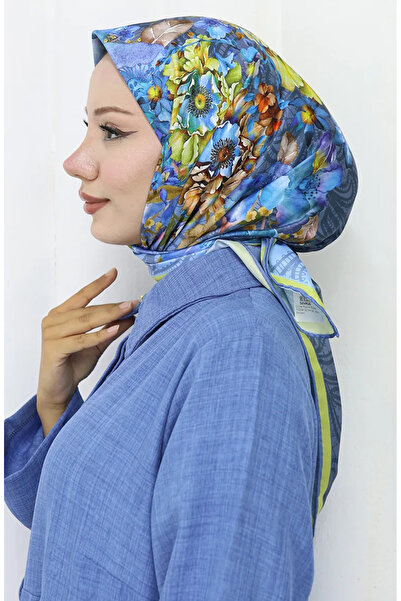 sefamerve Ψηφιακό κασκόλ από ρεγιόν 70299-02 Ινδίγκο