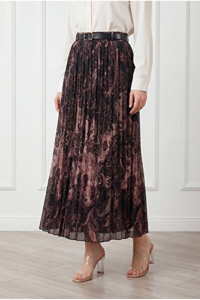 BENAHOLL Φούστα με ζώνη και πτυχωτό σχέδιο Ahu Piliseli - AA4408 Μαύρο