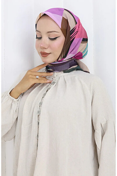 sefamerve Ψηφιακό εμπριμέ κασκόλ 70320-09 Plum Turquoise