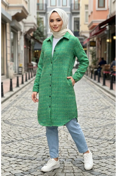 sefamerve Buttoned Lumberjack Winter Tunic 2506-01 Green