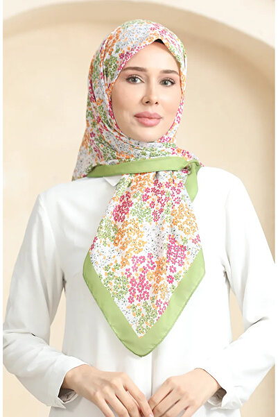 sefamerve Μαλακό κασκόλ με σχέδιο 70260-06 Φούξια πράσινο φιστίκι