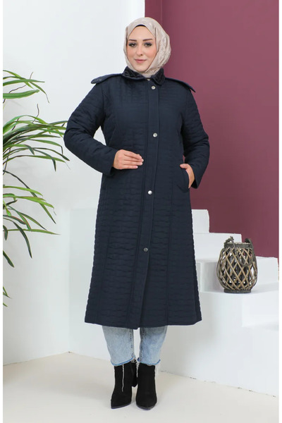 sefamerve معطف مبطن بغطاء للرأس مقاس كبير 5061-02 أزرق داكن