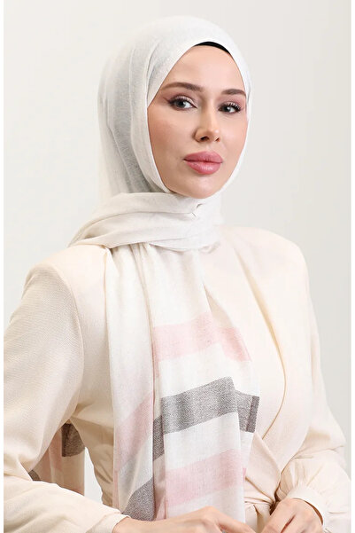 sefamerve Σάλι από λινό με σχέδιο ρίγες 70287-04 Καφέ Πούδρα