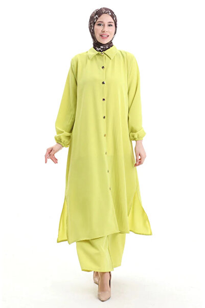 sefamerve Μακρύ παντελόνι με κουμπιά διπλό κοστούμι 0089-05 Neon Green