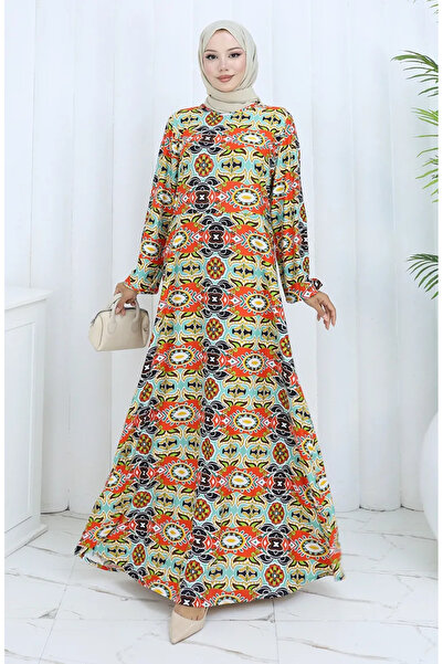 sefamerve Φόρεμα με σχέδιο από χτενισμένο βαμβάκι 2135E-01 Πράσινο Πλακάκι