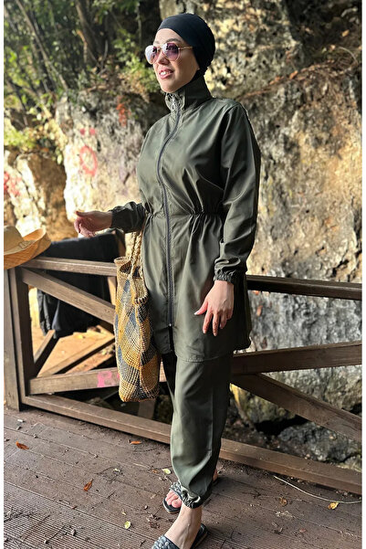 sefamerve Sultan Beli Lastikli Çantalı Tesettür Mayo 2038-02 Haki