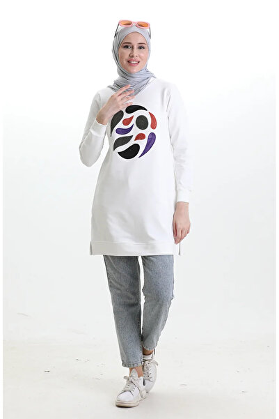 sefamerve Рибана с разрез и арабай туника 9117-06 бяла