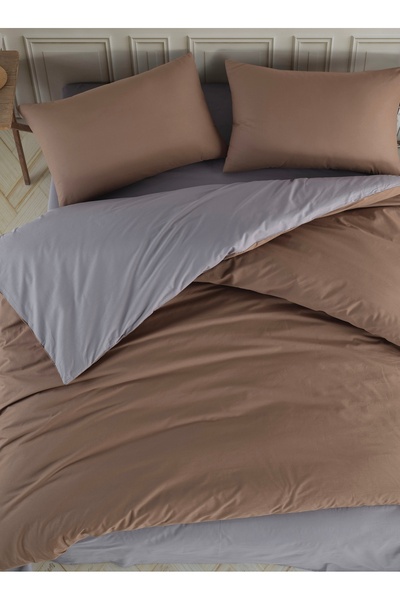 NazeninHome طقم غطاء لحاف فردي من القطن بنسبة 100% من رانفورس، لون بني - رمادي