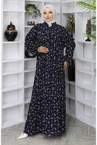 sefamerve Φόρεμα με σχέδιο από ύφασμα βισκόζης 2048-01 Navy Blue