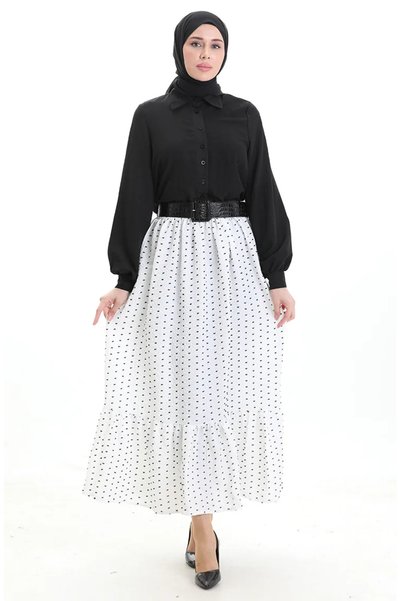 sefamerve Wrapped Fabric Elastic Waist Skirt 2106-01 White