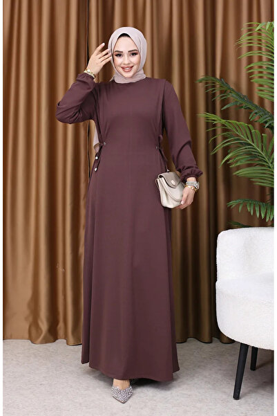 sefamerve Büzgülü Elbise 5110-05 Kahverengi