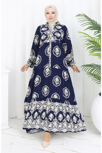 sefamerve Φόρεμα με μισό κουμπί από ύφασμα βισκόζης 0109-03 Navy Blue