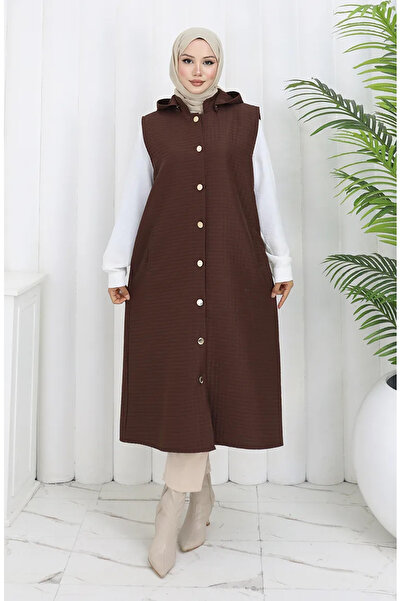 sefamerve سترة مبطنة بأزرار على الطول 0186-06 بني