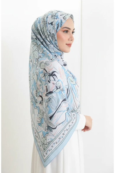 sefamerve Σάλι Κουστούνι με βαμβακερό σχέδιο 70327-02 Μπλε