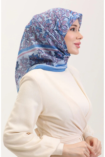 sefamerve Шарф з візерунком з бавовни - 2075-02 Синій-Троянда