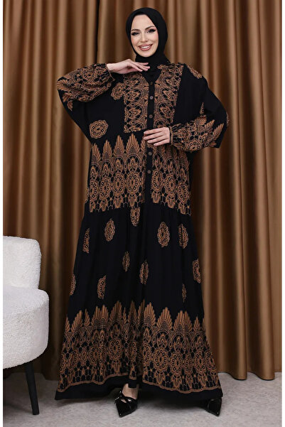 sefamerve Φόρεμα με μπαλόνι μανίκι πορσελάνινο σχέδιο 5575-05 Μαύρο