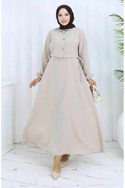 sefamerve Αεροβιν Υφασμάτινο Γιλέκο Φόρεμα Διπλό Σετ 2142-03 Πέτρα