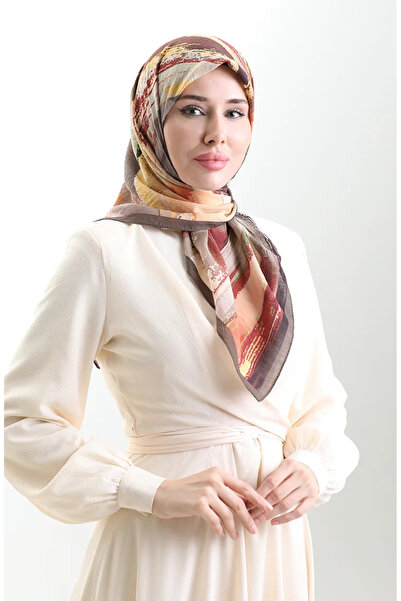 sefamerve Φουλάρι από φυσικές ίνες με σχέδιο Karaca 82019-10 Καφέ μουστάρδα