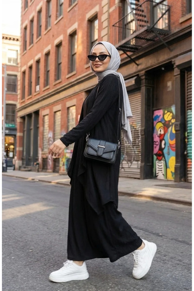 sefamerve طقم فستان وسترة مزدوجة 6527-09 أسود