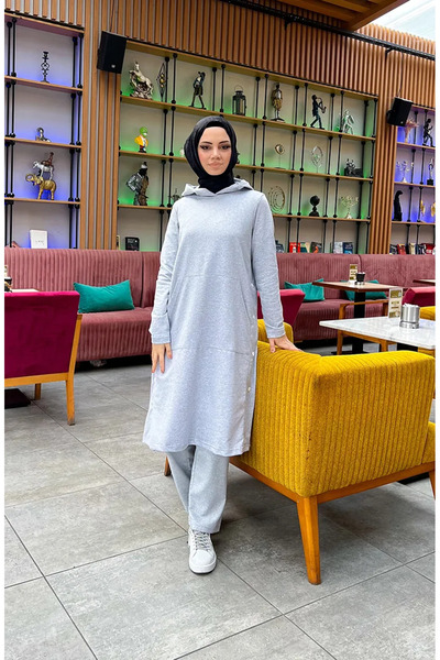 sefamerve بدلة رياضية بتفاصيل مثبتة بخيطين 3071-12 رمادي