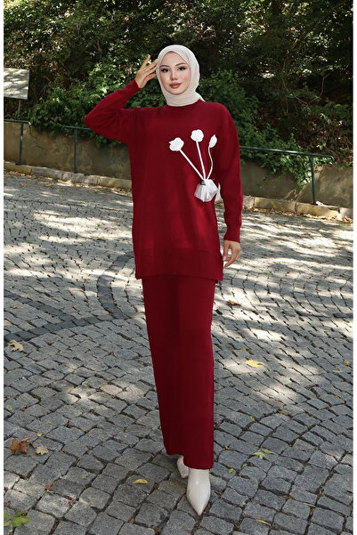 sefamerve طقم مكون من قطعتين من البنطلون والتونيك المفصل بالورود المحبوكة 103...