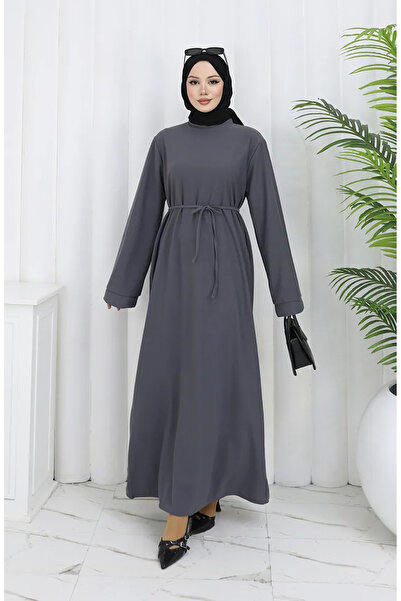 sefamerve Φόρεμα με κορδόνια με μανσέτες 2160-05 Σκούρο γκρι