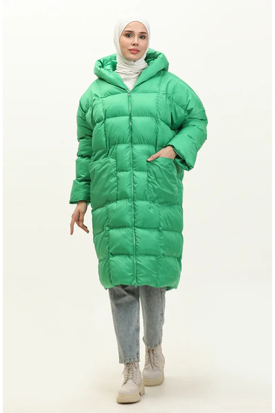 sefamerve سترة منتفخة بسحاب مبطن باللون الأخضر 7001-10