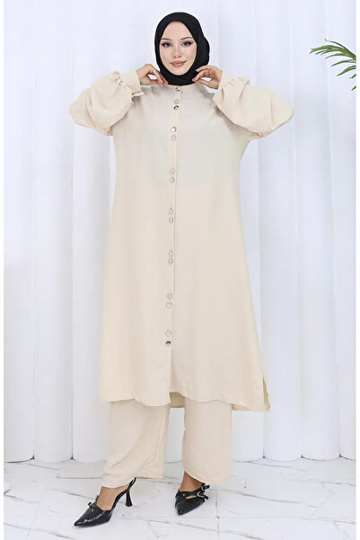 sefamerve Παντελόνι με κουμπιά σε όλη την πλάτη Σετ δύο τεμαχίων 2114-02 Mink