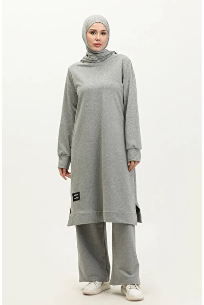 sefamerve طقم بنطال رياضي بفتحتين بخيطين 0002-01 رمادي