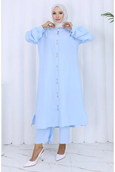 sefamerve Full Buttoned Tunic Trousers Double Suit 2114-07 Blue