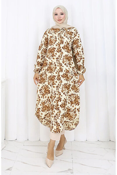 sefamerve Viskonowa tkanina z guzikami na całej długości Długa tunika 0174-02...