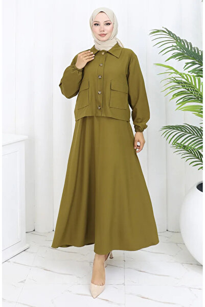 sefamerve مجموعة جيليه جاكيت المزدوجة 0117-05 أخضر زيتي