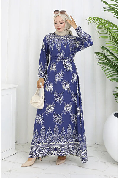 sefamerve Φόρεμα με σχέδιο και ζώνη 2092-04 Μπλε σκούρο