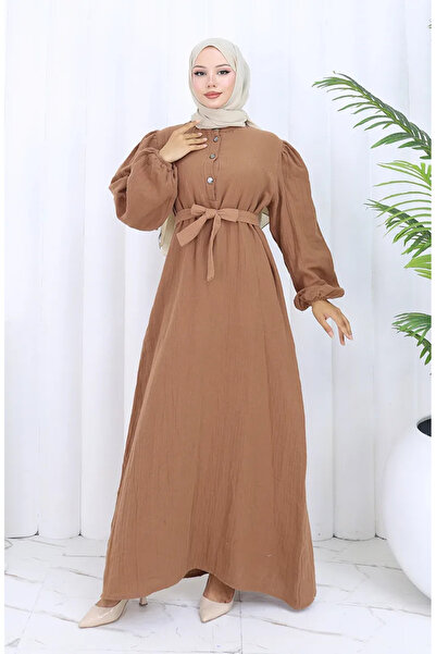 sefamerve Φόρεμα με ζώνη από ύφασμα μουσελίνας με λάστιχο και μανίκια 2112-01...