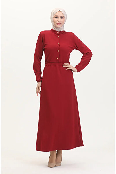 sefamerve Sudija Collar Sa dugmadima do pola Haljina 0522-01 Bordo crvena