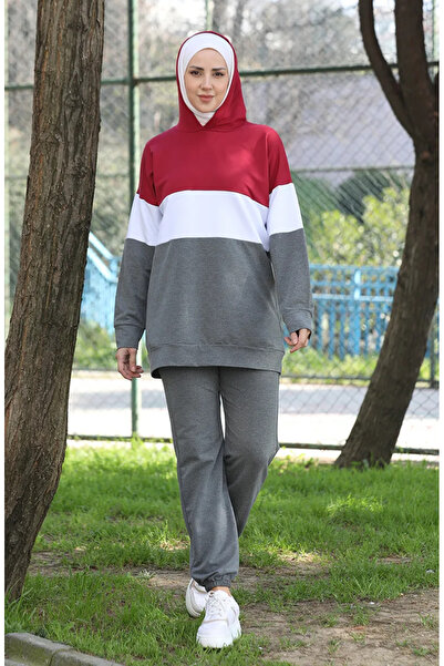 sefamerve İkili Eşofman Takım 24001-02 Bordo Antrasit