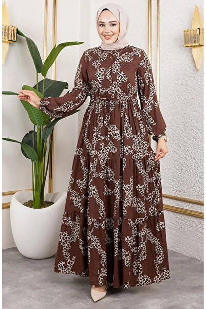 sefamerve فستان فيسكوز بنقشة الفهد 7135-05 بني