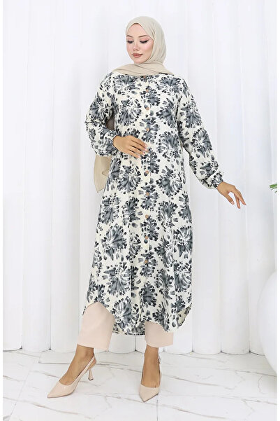 sefamerve تونيك طويل بأزرار من قماش الفيسكوز 0174-03 أسود