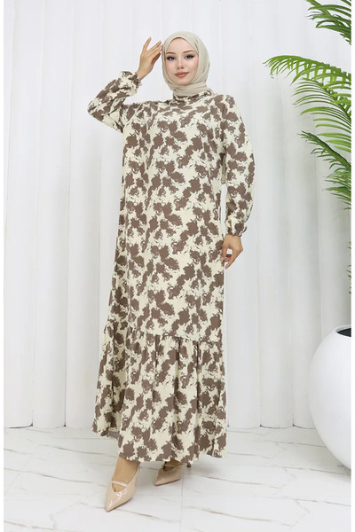 sefamerve Φόρεμα με λαβή από ύφασμα βισκόζης ελαστικό σχέδιο 2034-03 Mink