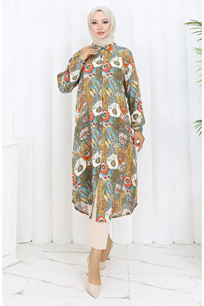 sefamerve تونيك بأكمام مرنة وأزرار 0134-05 زهرة الرمان الخردل