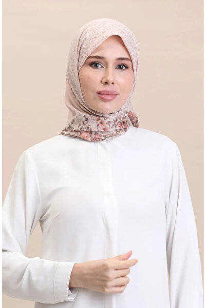 sefamerve Desenli Eşarp Flover-03 Kahverengi