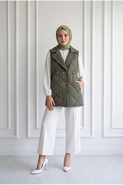 BENAHOLL Φουσκωτό γιλέκο με μοτίβο μπακλαβά Esila-EN2192 Χακί