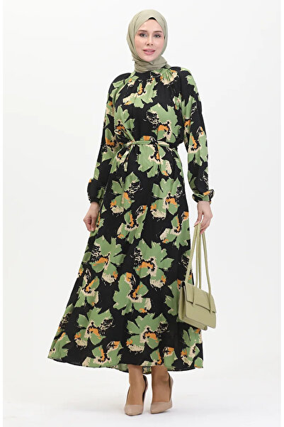 sefamerve Φόρεμα με μανίκια Raglan ζωσμένο 0476-02 Πράσινο