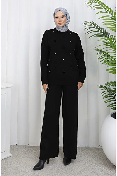 sefamerve Knitwear Baklava Patterned Stone Sweater Trousers Two-Piece Set 001...