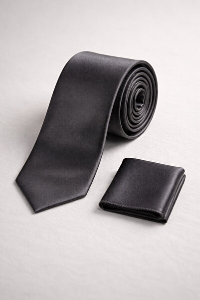 Ars Magic Box طقم منديل ربطة عنق أسود منقوش عالي الجودة بعرض 5.5 سم