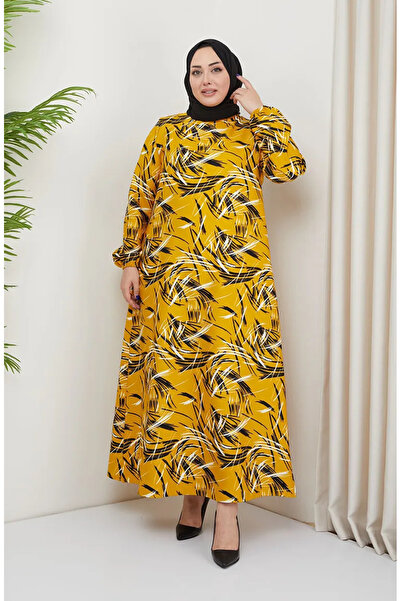 sefamerve Φόρεμα μεγάλου μεγέθους με κίτρινο σχέδιο - 0711-01