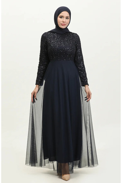 sefamerve Večerní šaty s krajkou v námořnické modré barvě - 5353A-11