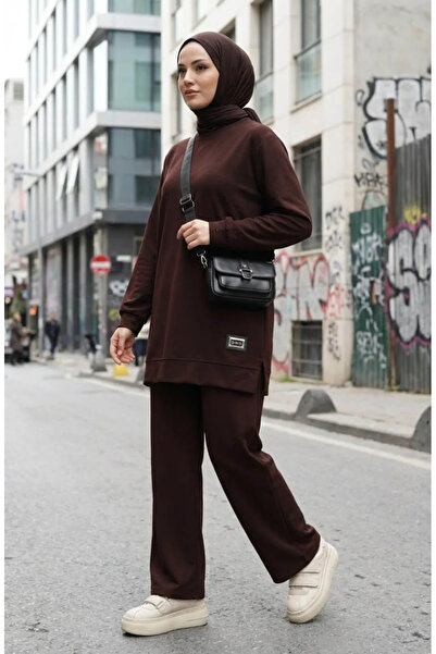 sefamerve Set din două piese pantaloni tunică cu detalii Arma 0228-04 maro