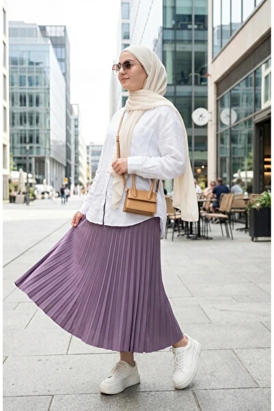 sefamerve Φούστα με ελαστική μέση πλισέ 0213-14 Λιλά