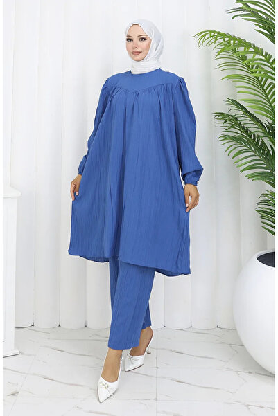 sefamerve Drawstring Tunic Pants Double Suit 2089-05 Indigo